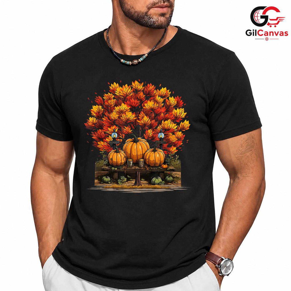 Pumpkin Fall Leaves T-Shirt Unisex Spooky Halloween Celebration Gift Kids