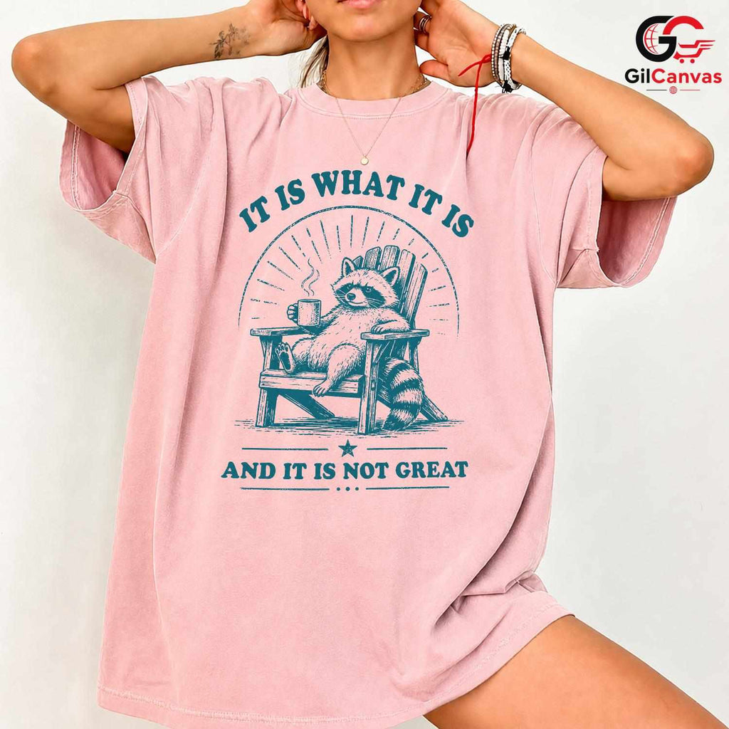 Raccoon Drinking Coffee Shirt Sarcastic Everyday Wear Unisex Funny Quote Tee