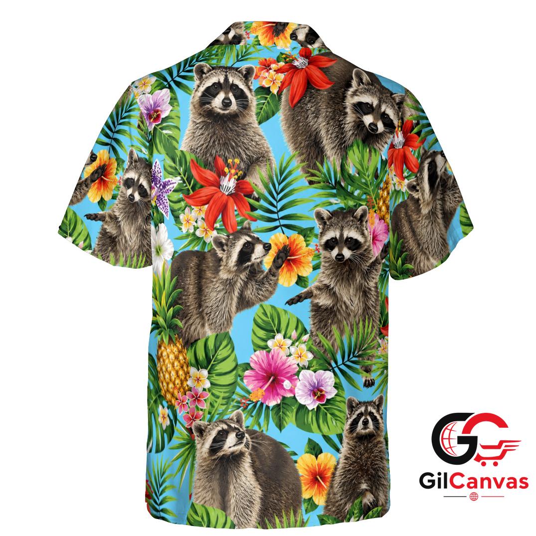 Raccoon Floral Hawaiian Shirt For Summer Parties Women Fun Tropical Vibe