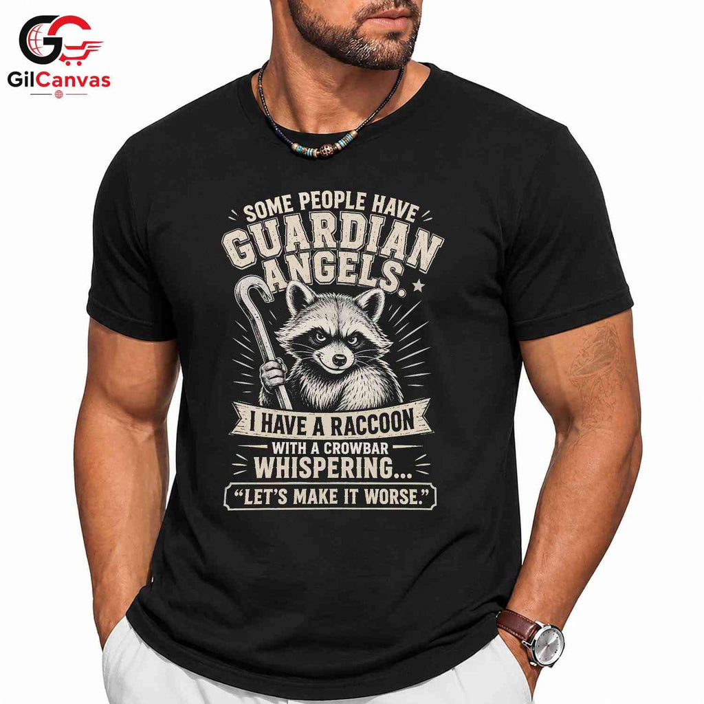 Raccoon Guardian Angel Shirt Whispering Fun Novelty Graphic Unisex Apparel
