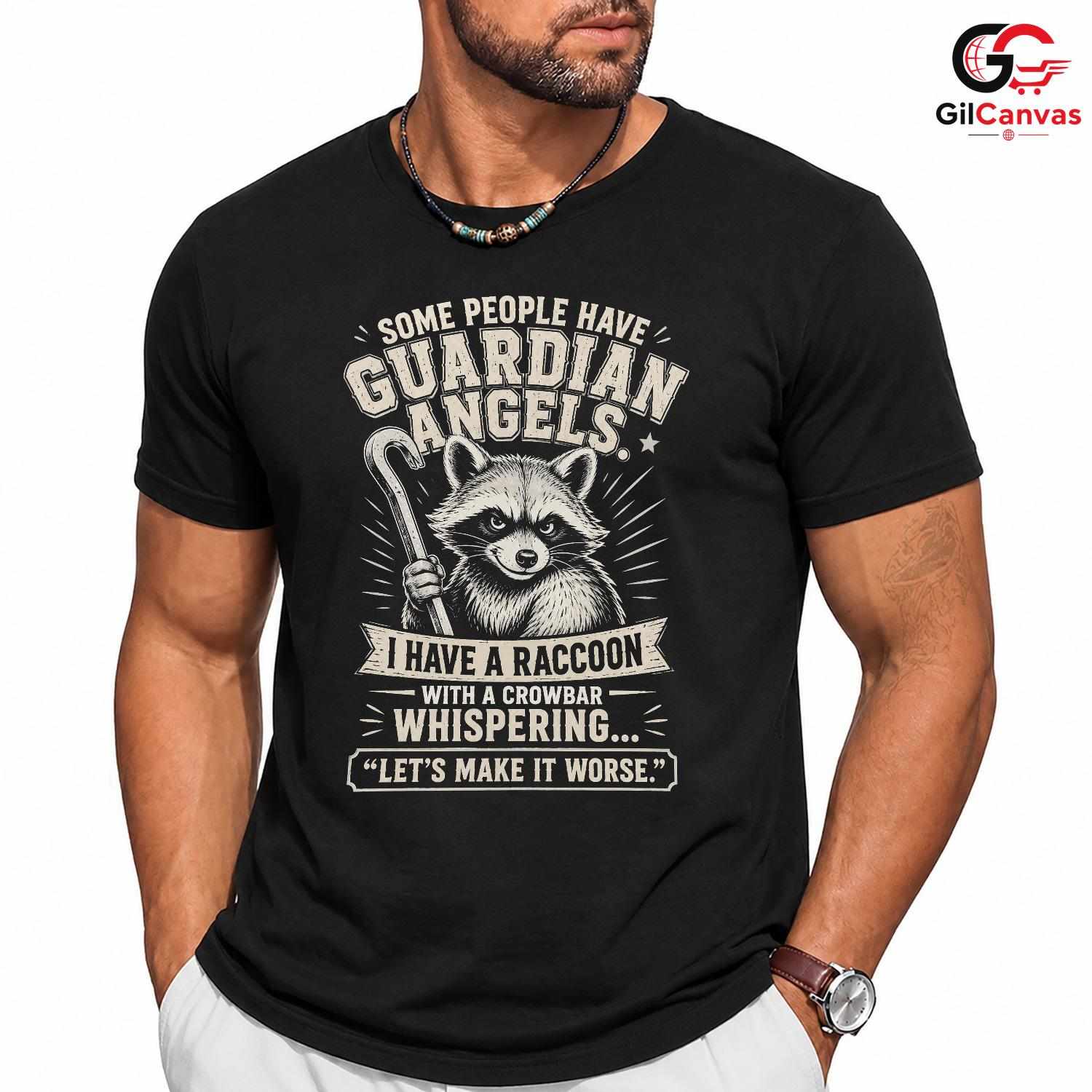 Raccoon Guardian Angel Shirt Whispering Fun Novelty Graphic Unisex Apparel