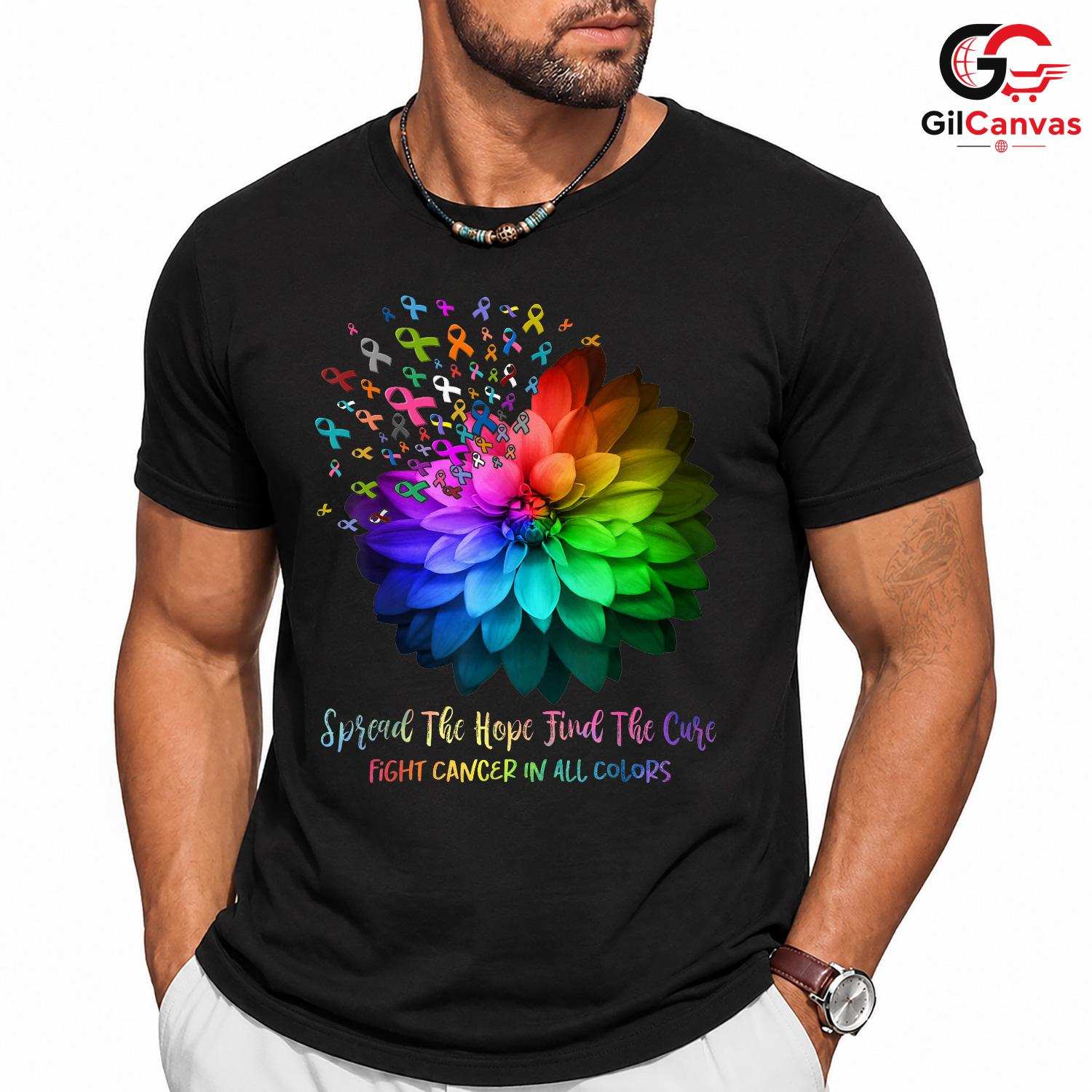 Rainbow Ribbon Hope Cure Shirt Unisex Cancer Awareness Survivor Gift For All
