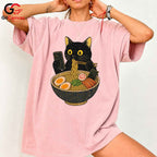 Ramen Eating Cat T-Shirt Cute Custom Design Feline Lover Gift Unisex Apparel