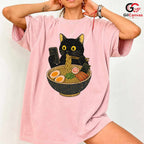 Ramen Eating Cat T-Shirt Cute Custom Design Feline Lover Gift Unisex Apparel