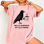 Raven Coffee Lover T-Shirt Hello Darkness Black Graphic Tee Men Women Gift