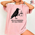 Raven Coffee Lover T-Shirt Hello Darkness Black Graphic Tee Men Women Gift