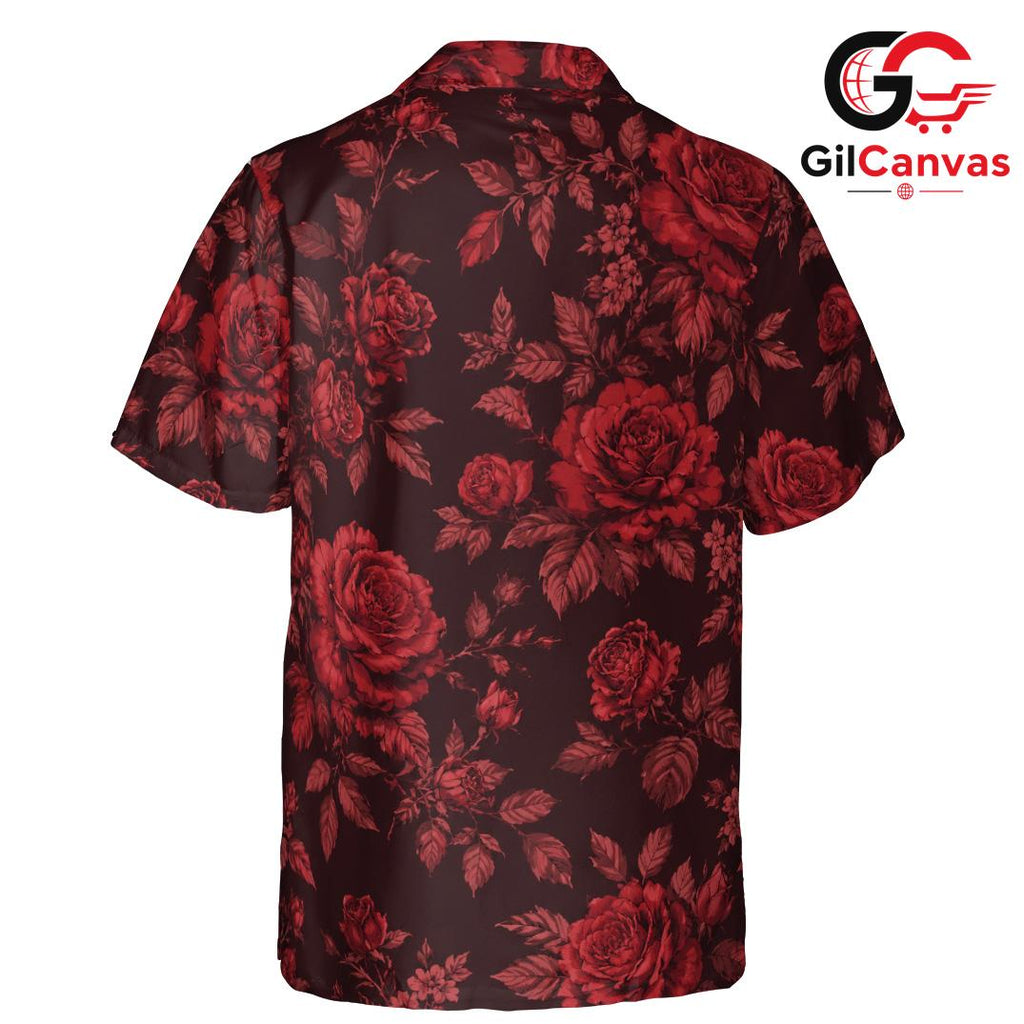 Red Floral Beach Hawaiian Tee, Bright Casual Unisex Style Summer Colors