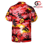Red Tropical Hibiscus Palm Shirt, Unisex Beach Cruise Wear Summer Vacation