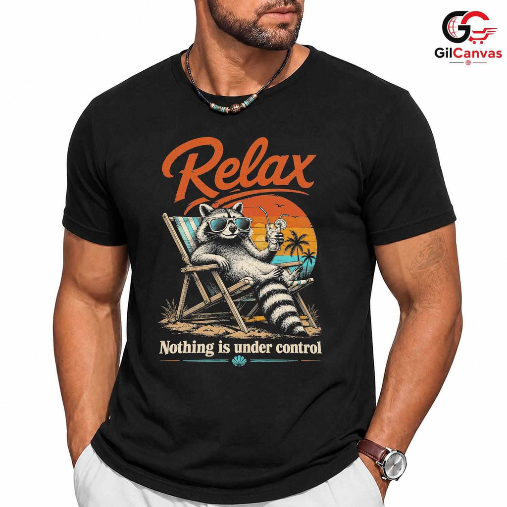 Relaxing Summer Raccoon T-Shirt Beach Vacation Graphic Unisex Casual Apparel