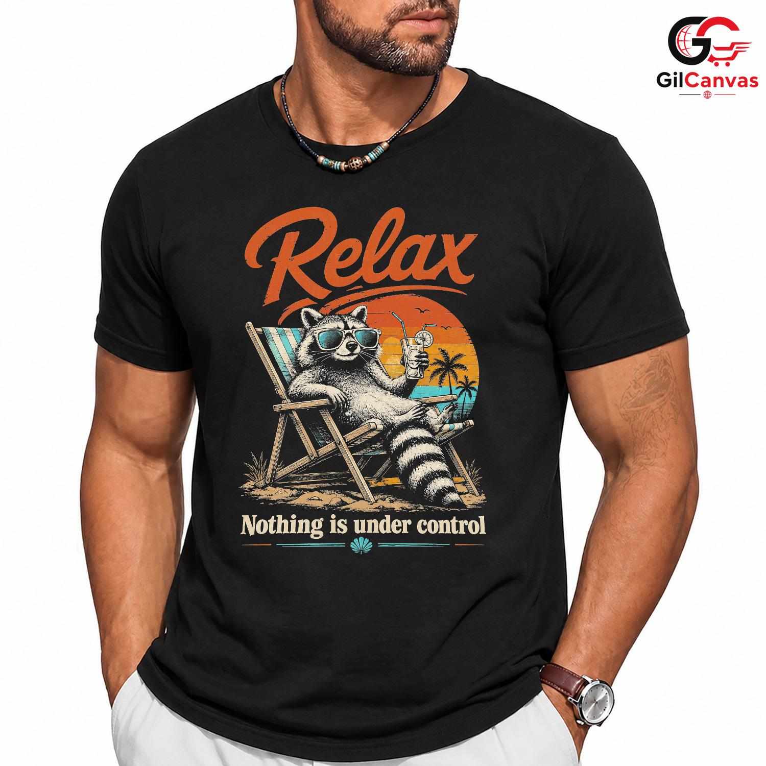 Relaxing Summer Raccoon T-Shirt Beach Vacation Graphic Unisex Casual Apparel