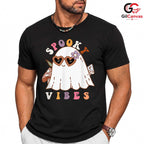 Retro Ghost Spooky Vibes Tee Shirt Unisex Cute Fall Party Costume For Women