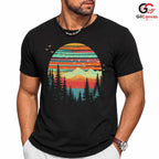 Retro Mountain Lake T-Shirt Sunset Nature Hiking Unisex Outdoor Camping Apparel