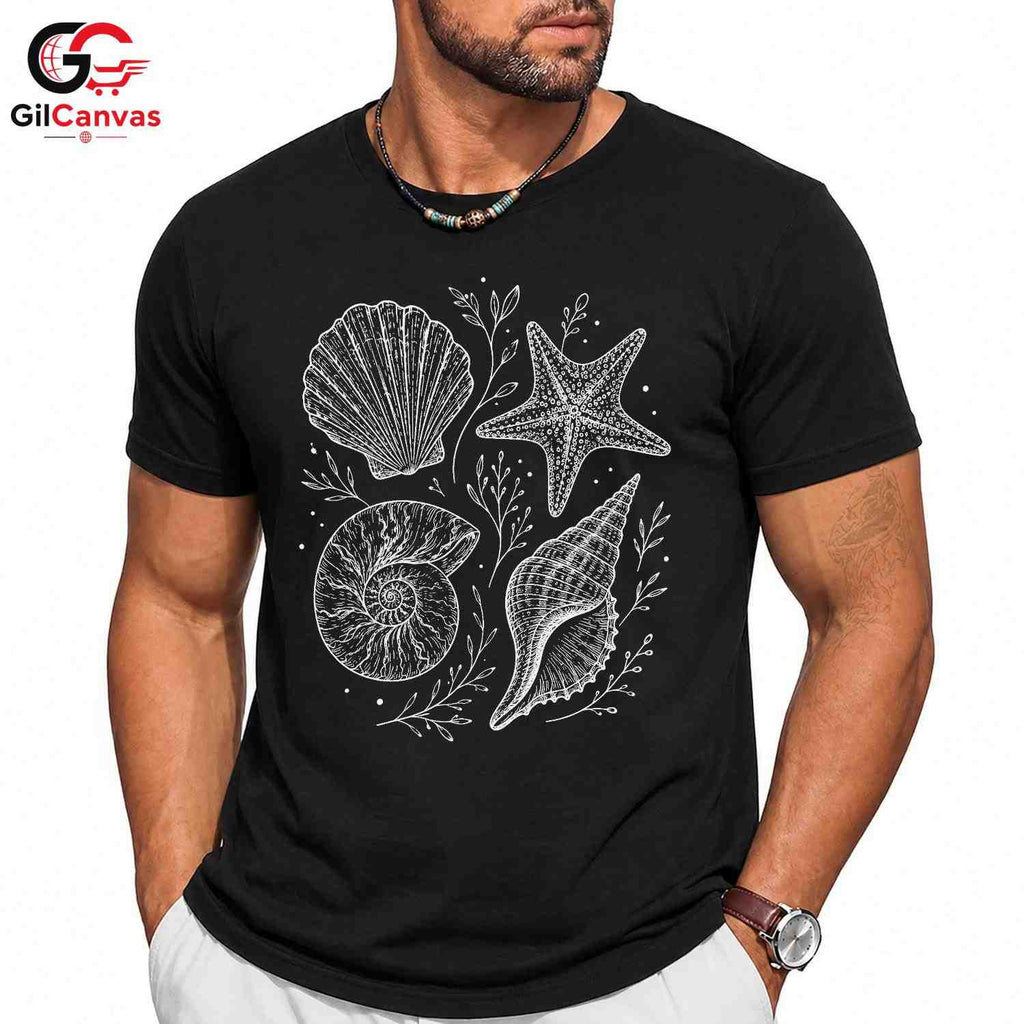 Seashell Nautical T-Shirt Beach Lover Women Casual Summer Apparel Unisex Gift