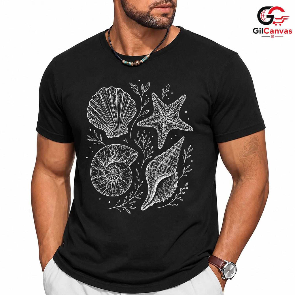Seashell Nautical T-Shirt Beach Lover Women Casual Summer Apparel Unisex Gift