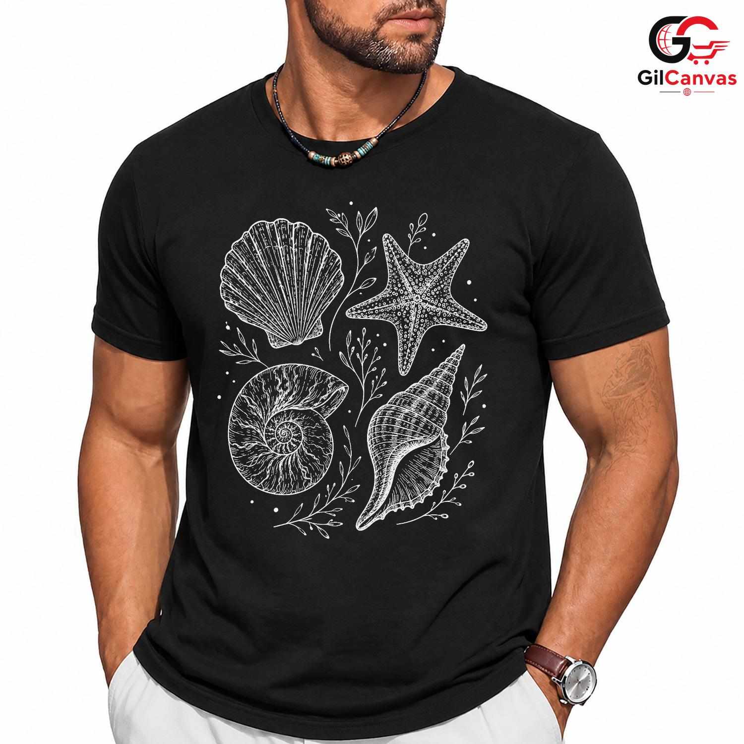 Seashell Nautical T-Shirt Beach Lover Women Casual Summer Apparel Unisex Gift