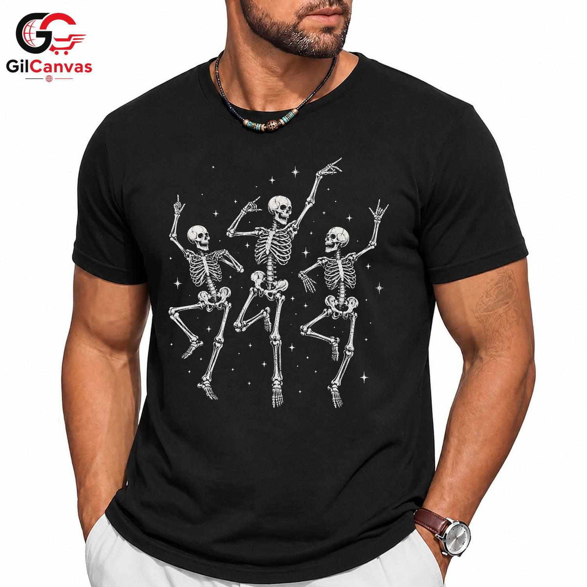 Skeleton Dance T-Shirt Halloween Party Wear Fun Casual Gift For Men Women Tee