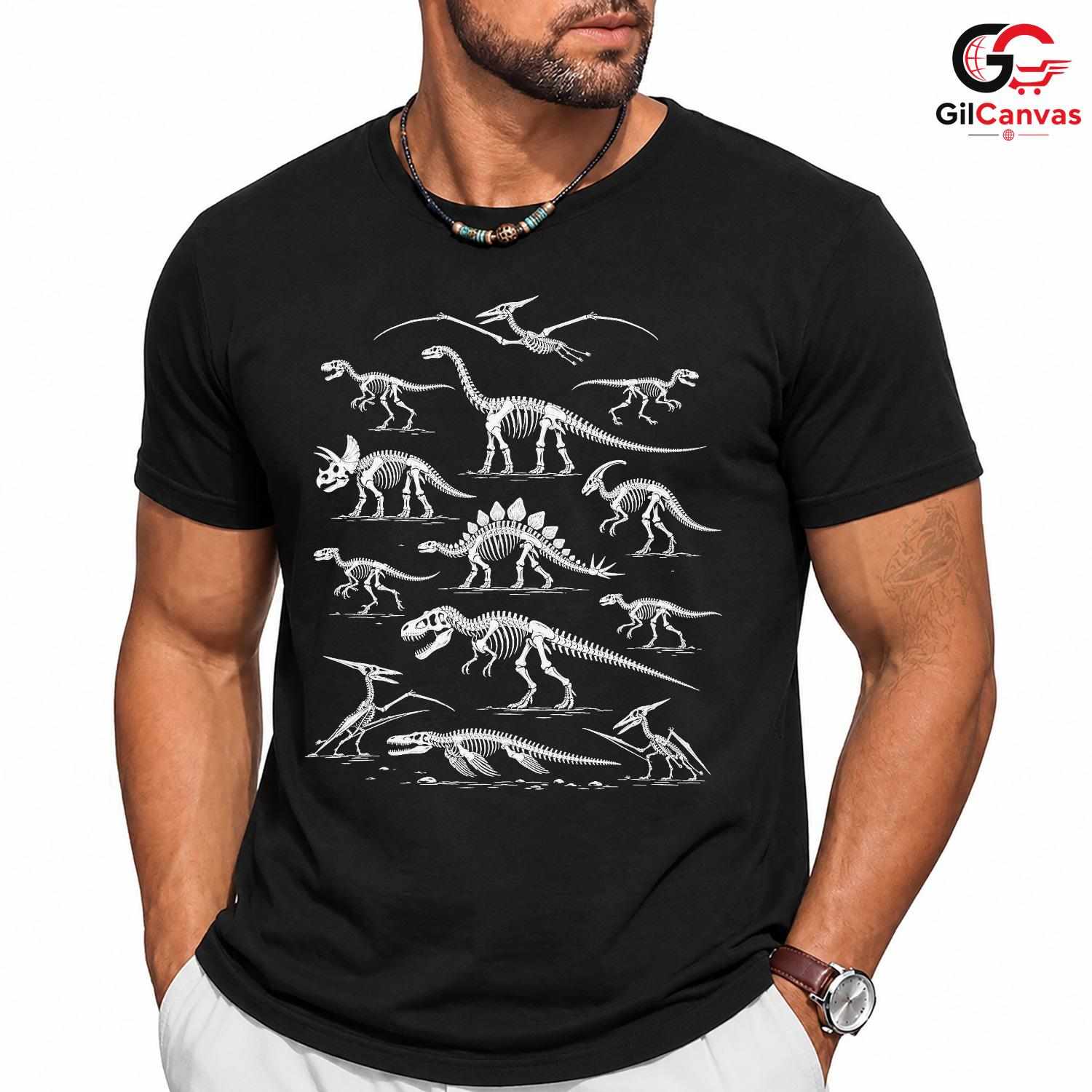 Skeleton Fossil Dinosaur Shirt Paleontology Science Unisex Birthday Gift Tee