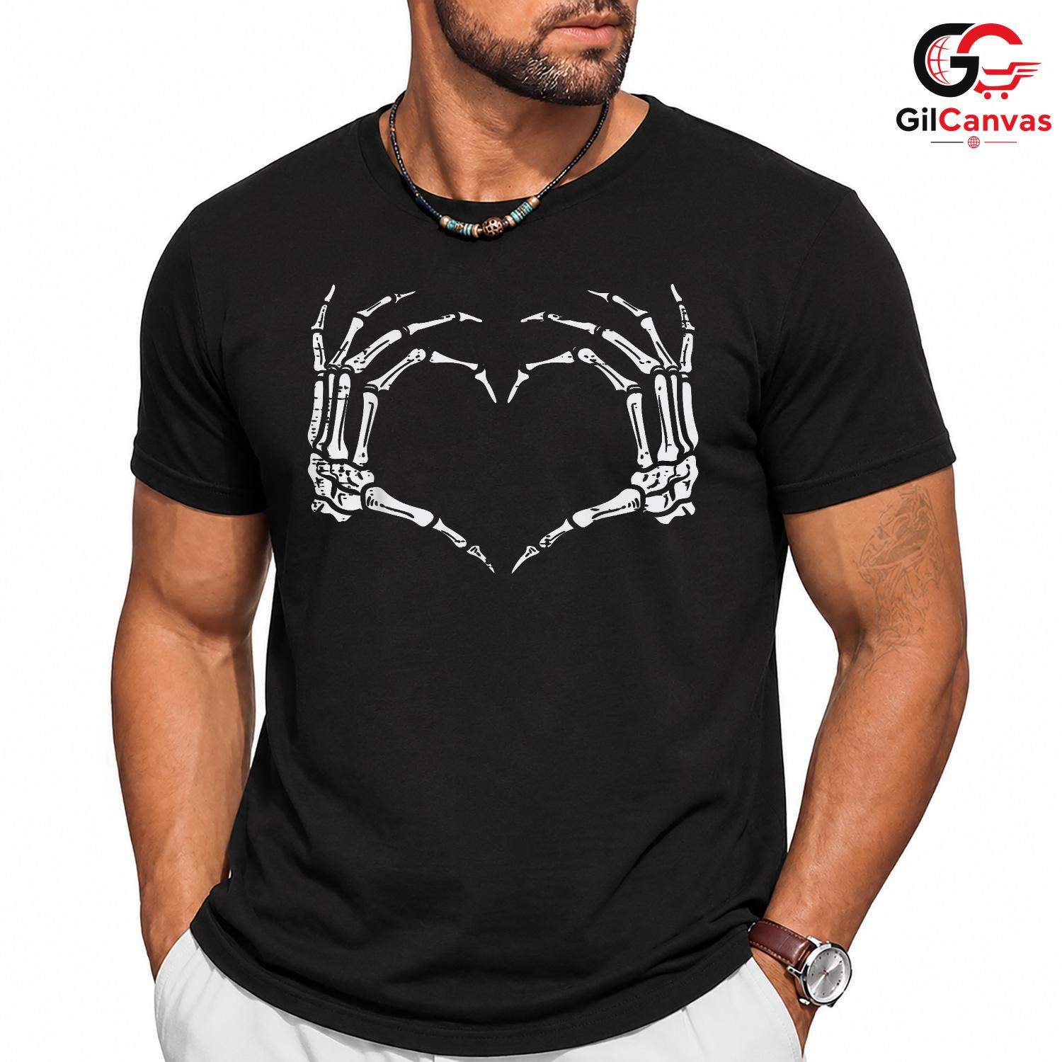 Skeleton Hands Heart Tee Shirt Unisex Perfect Spooky Season Gift For Teens