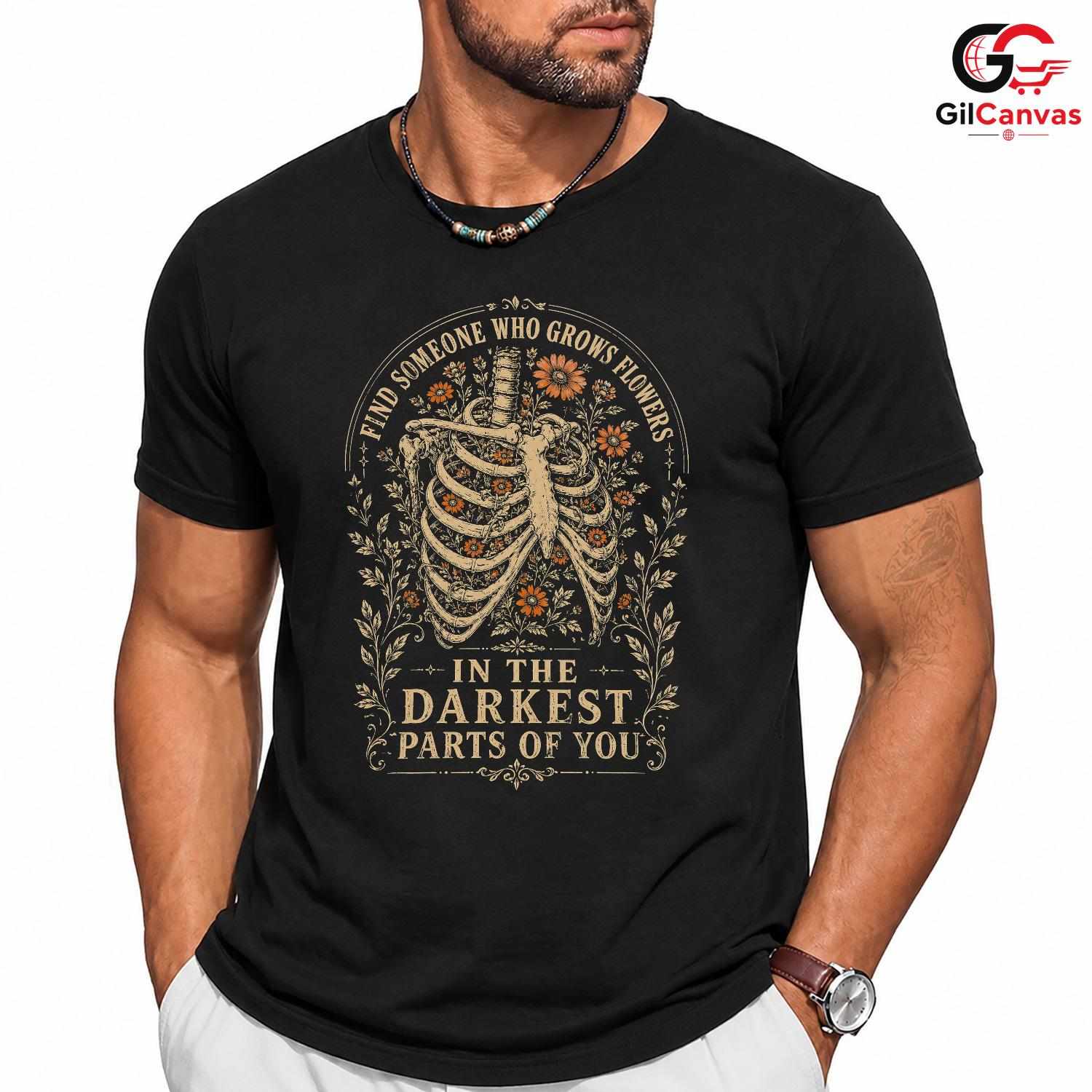 Skeleton Ribcage Floral T-Shirt Gothic Anatomy Graphic Unisex Casual Apparel