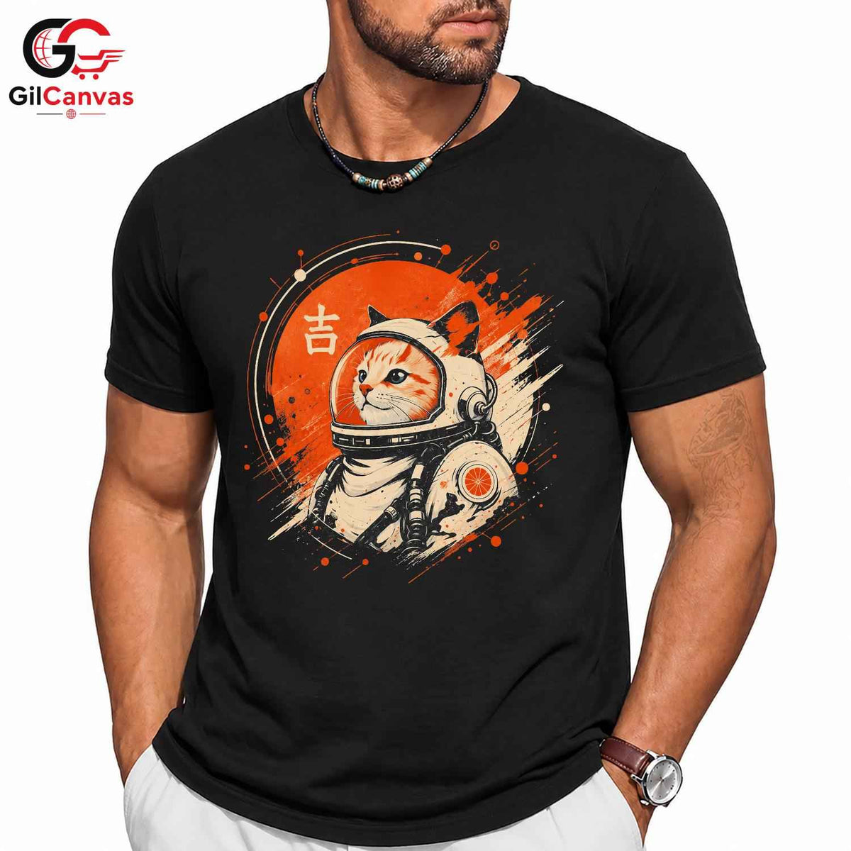 Space Astronaut Cat T-Shirt Unisex Cool Graphic Funny Feline Lover Design Tee