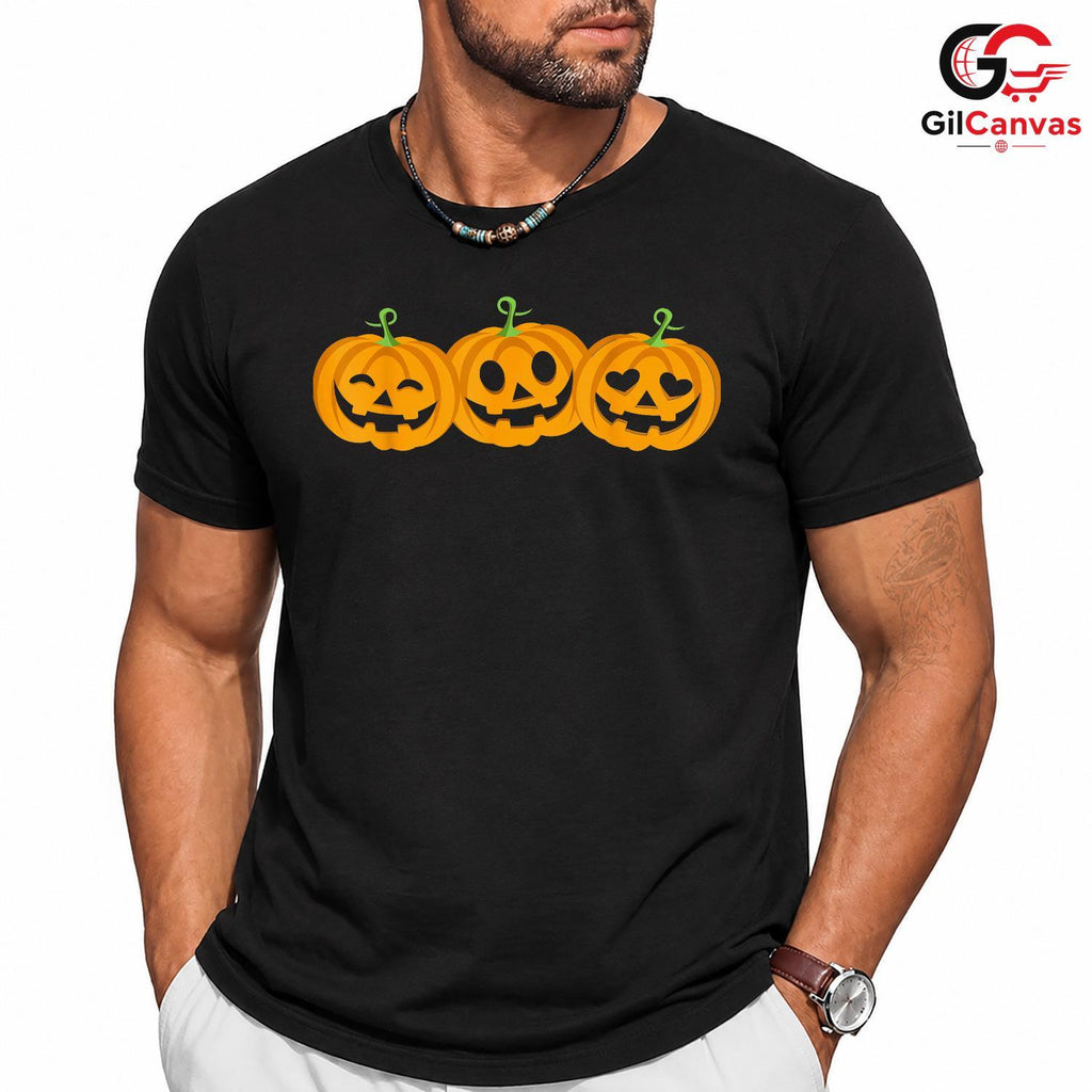 Spooky Pumpkin Face Tee Shirt Unisex Cute Halloween Celebration Gift For Kids