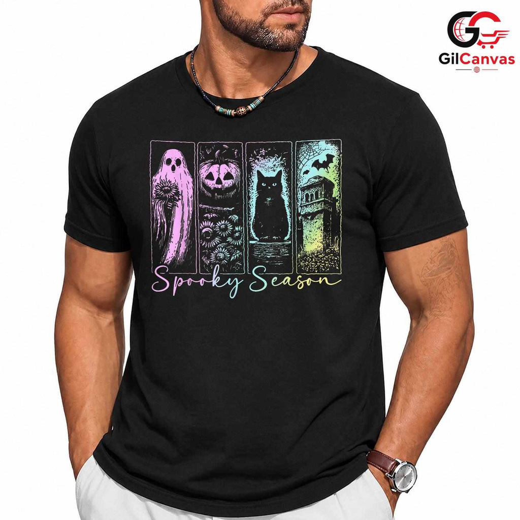 Spooky Season Ghost Cat Tee Shirt Unisex Perfect Halloween Gift For Kids Adults