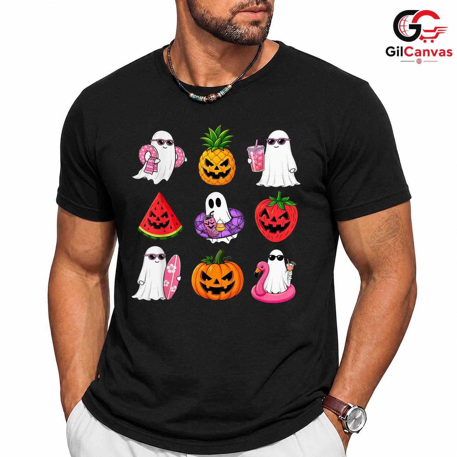 Spooky Summer Ghosts Beach T-Shirt Unisex Funny Halloween Vacation Gift Idea