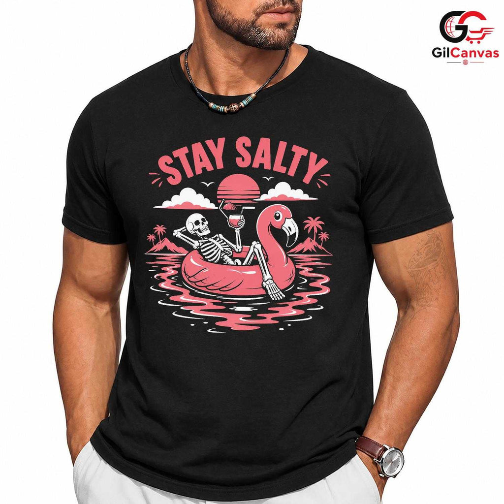 Stay Salty Skeleton Flamingo T-Shirt Tropical Summer Beach Unisex Graphic Apparel