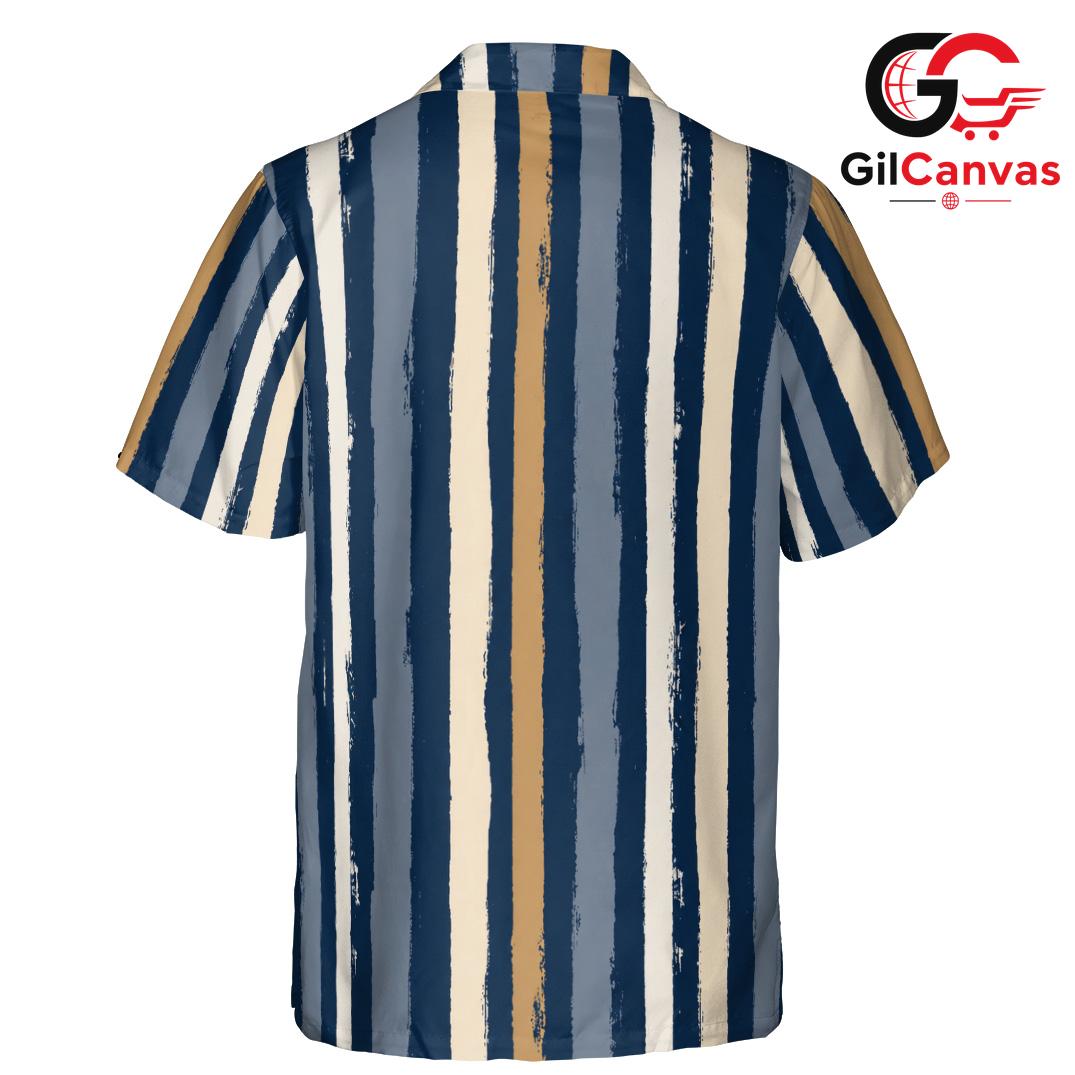 Striped Pattern Summer Beach Tee, Stylish Casual Mens Wear For Tropical Vacations