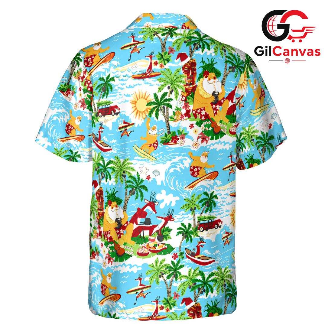 Summer Santa Claus Hawaiian Tee, Ideal Mens Fun Apparel Christmas In July