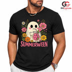 Summerween Floral Ghost Tee Shirt Unisex Funny Spooky Summer Gift For Women