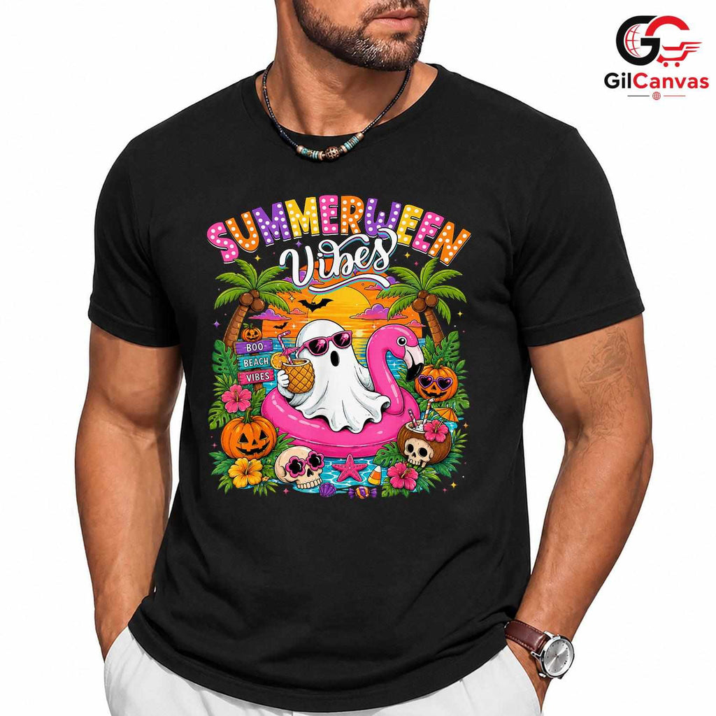 Summerween Vibes Ghost Tee Shirt Unisex Fun Halloween Gift For Kids And Adults