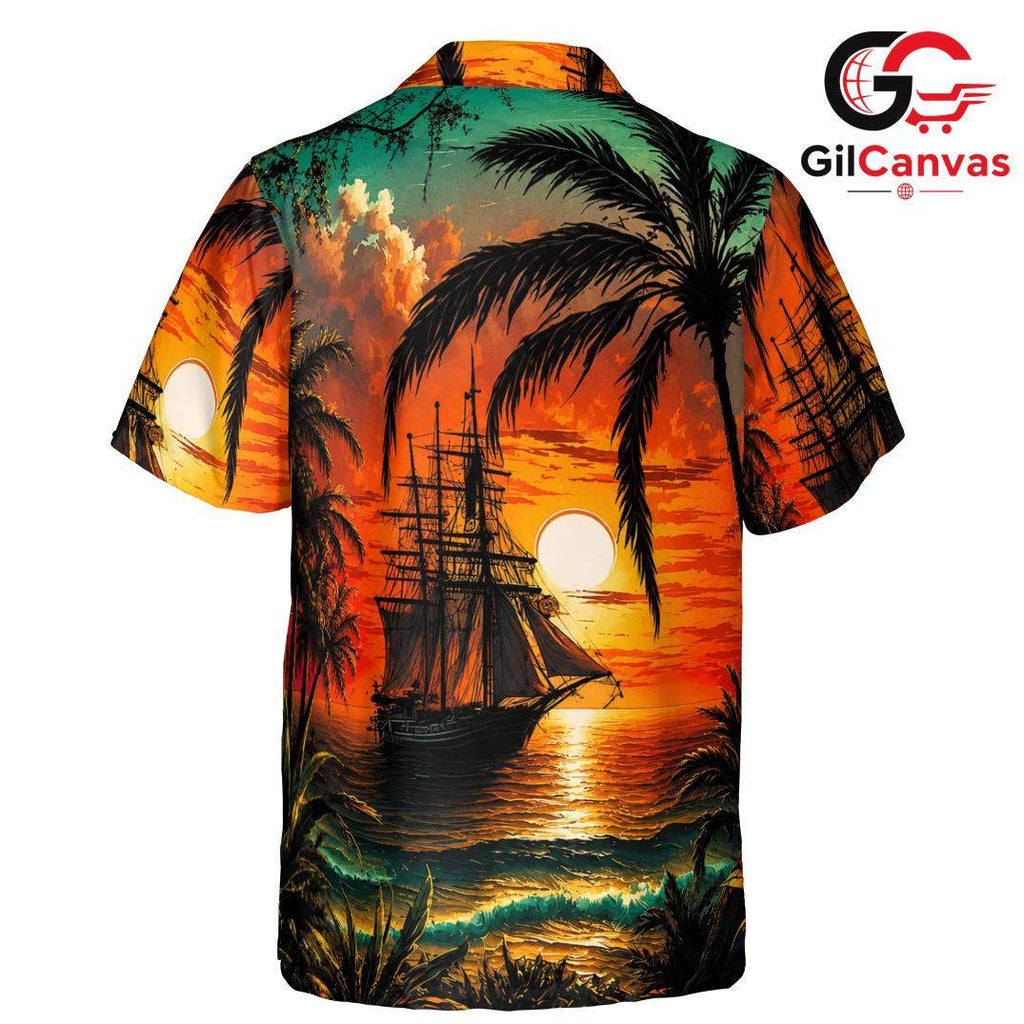 Sunset Sailboat Hawaiian Tee, Stylish Unisex Casual Wear Summer Outings