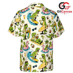 Surfing Dinosaur Hawaiian Shirt, Tropical Aloha Holiday Unisex Vacation Wear