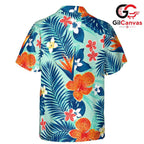 Teal Hibiscus Palm Print Tee, Mens Aloha Resort Wear Summer Beach Vacation