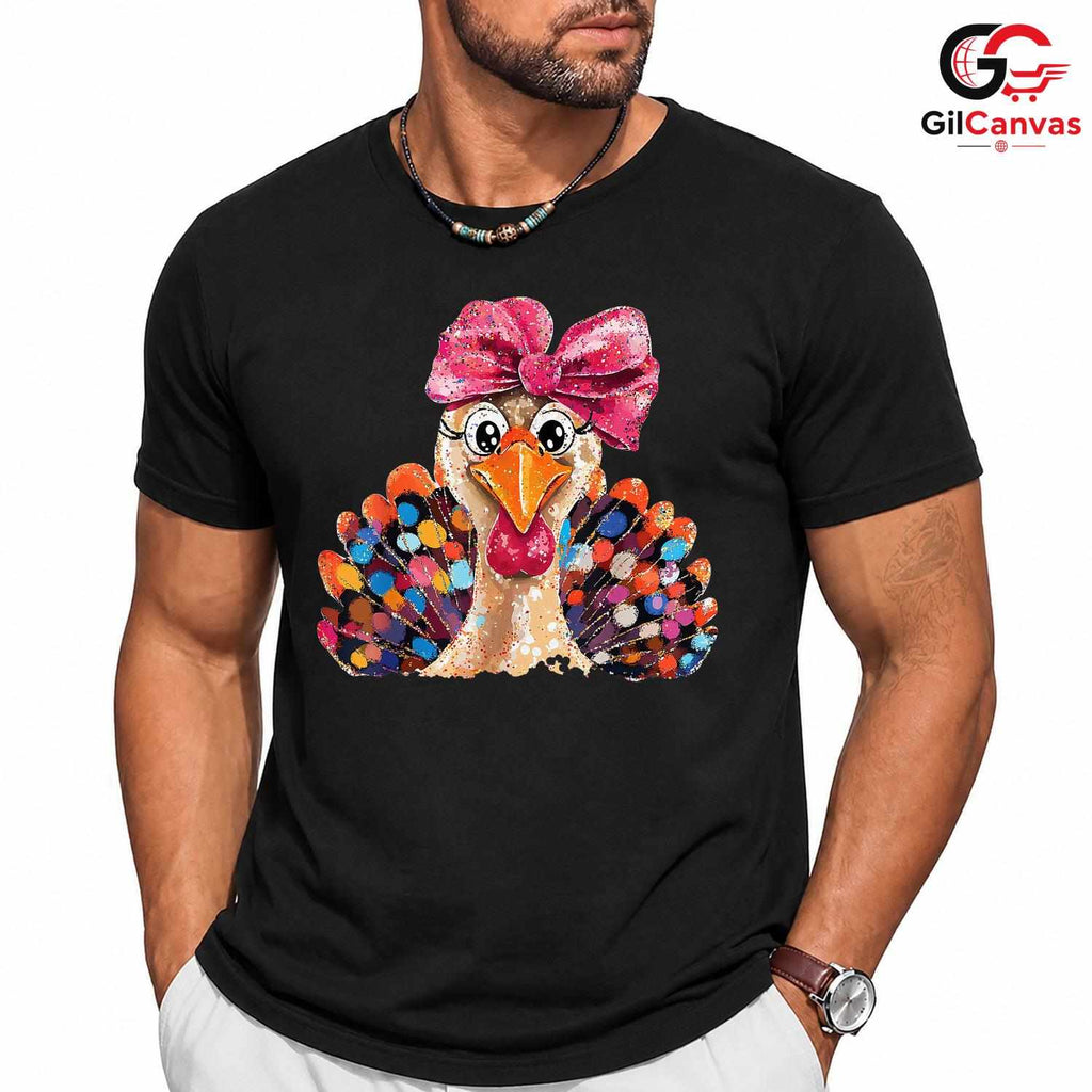 Thanksgiving Turkey Bow Shirt Unisex Colorful Fall Gift For Kids And Youth