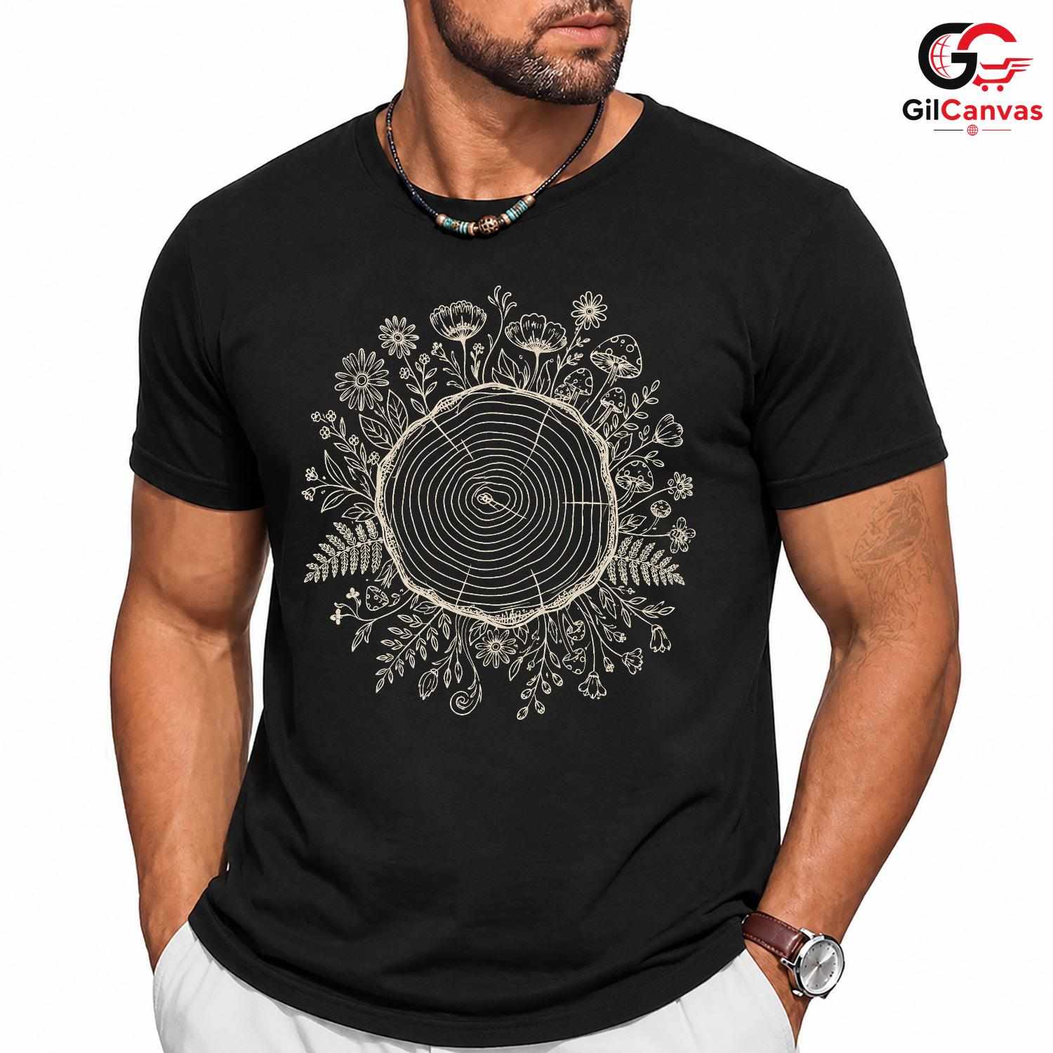 Tree Ring Nature T-Shirt Unisex Custom Print Forest Lover Graphic Casual Shirt