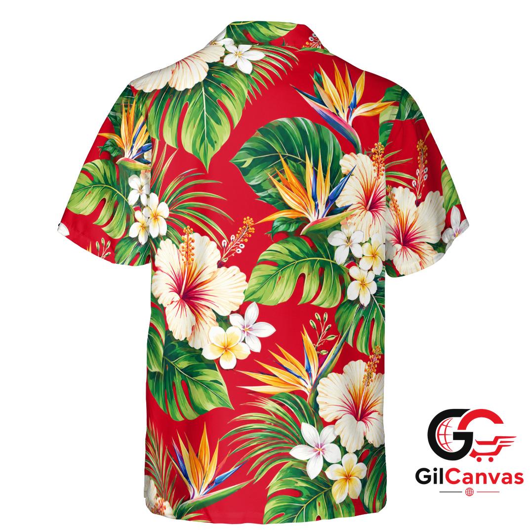 Tropical Flower Hawaiian Shirt For Unisex Summer Beachwear Floral Vacation Fit