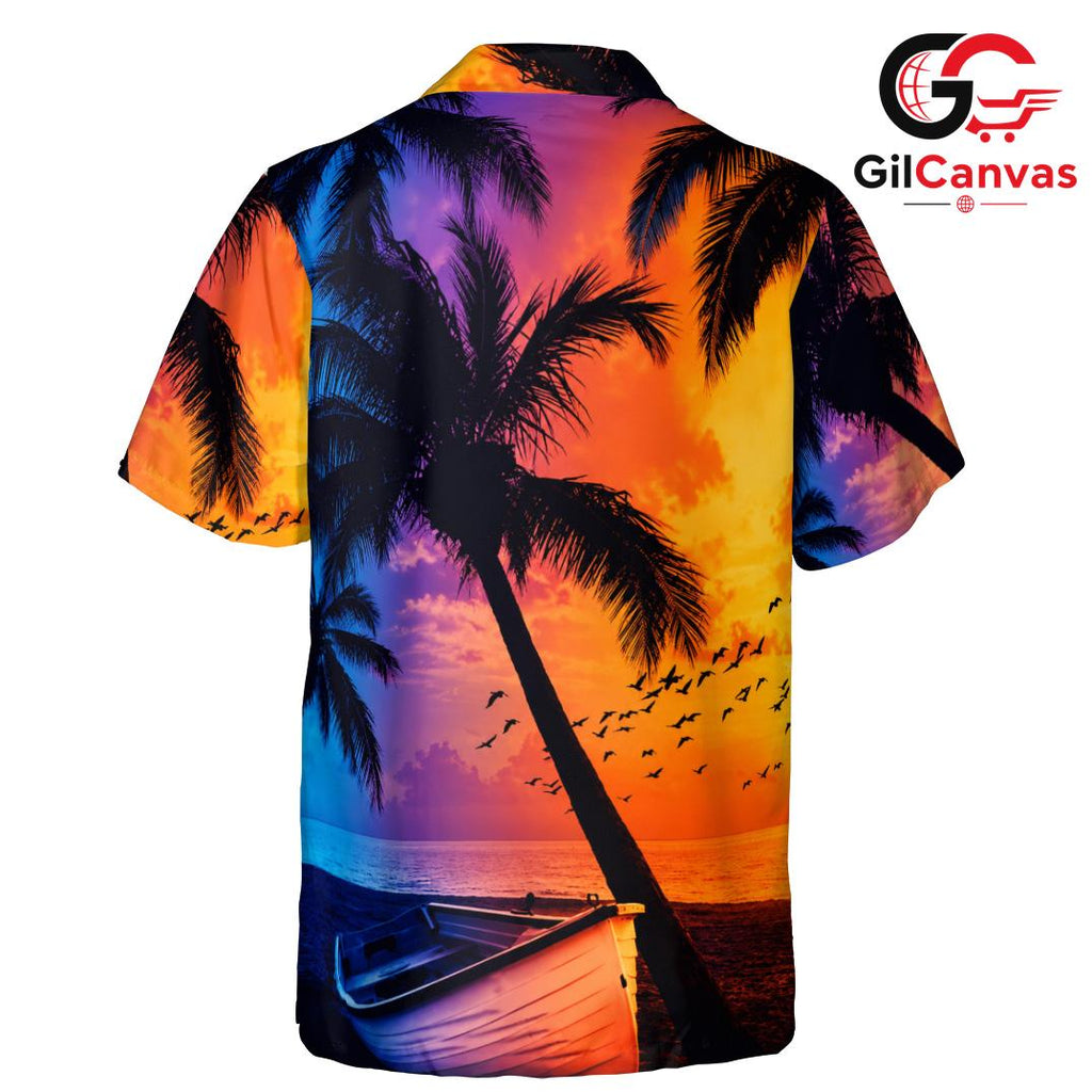 Tropical Sunset Hawaiian Tee, Perfect Men Summer Beach Party Casual Style