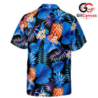 Vibrant Blue Pineapple Shirt Men, Cool Resort Party Wear For Beach Vacations