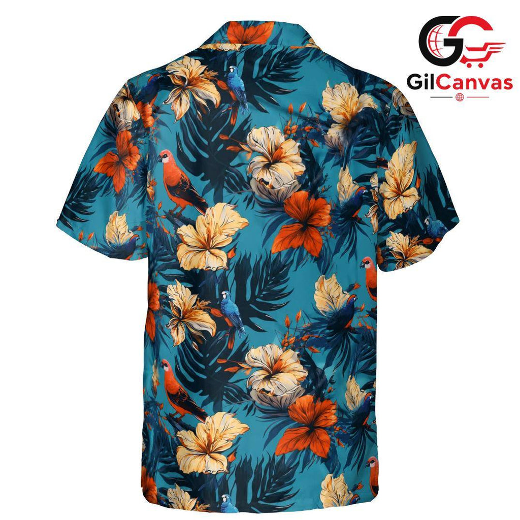 Vibrant Floral Hawaiian Shirt, Tropical Beach Vacation Unisex Summer Style