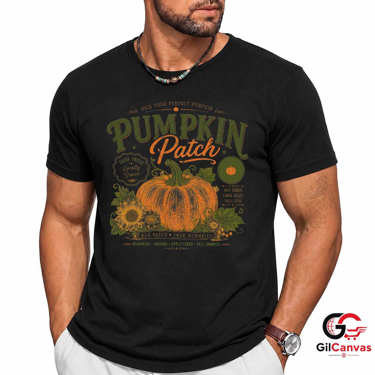 Vintage Autumn Pumpkin Patch T-Shirt Fall Harvest Farm Unisex Graphic Apparel Tee