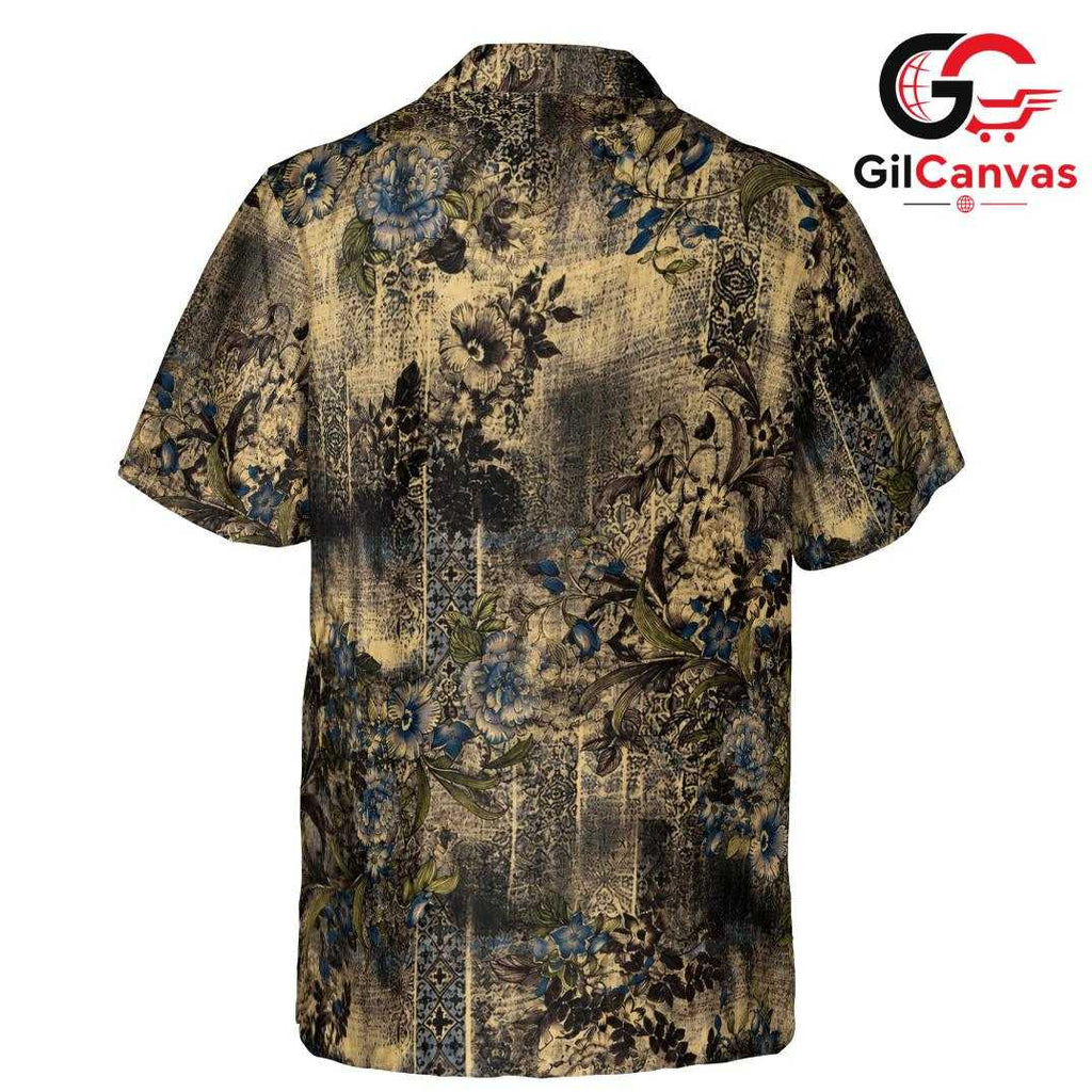 Vintage Blue Peony Grunge Shirt, Unisex Tropical Beach Summer Vacation Apparel