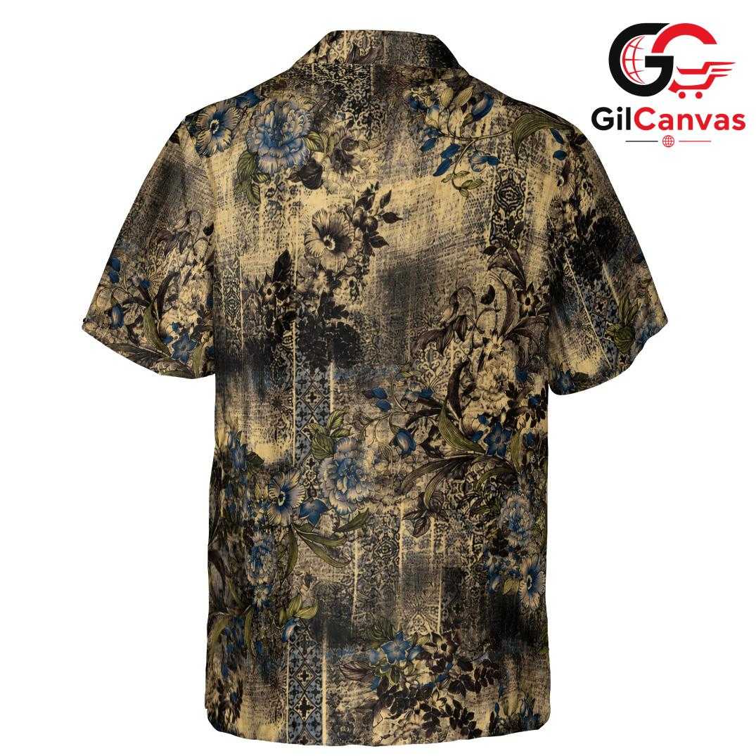 Vintage Blue Peony Grunge Shirt, Unisex Tropical Beach Summer Vacation Apparel
