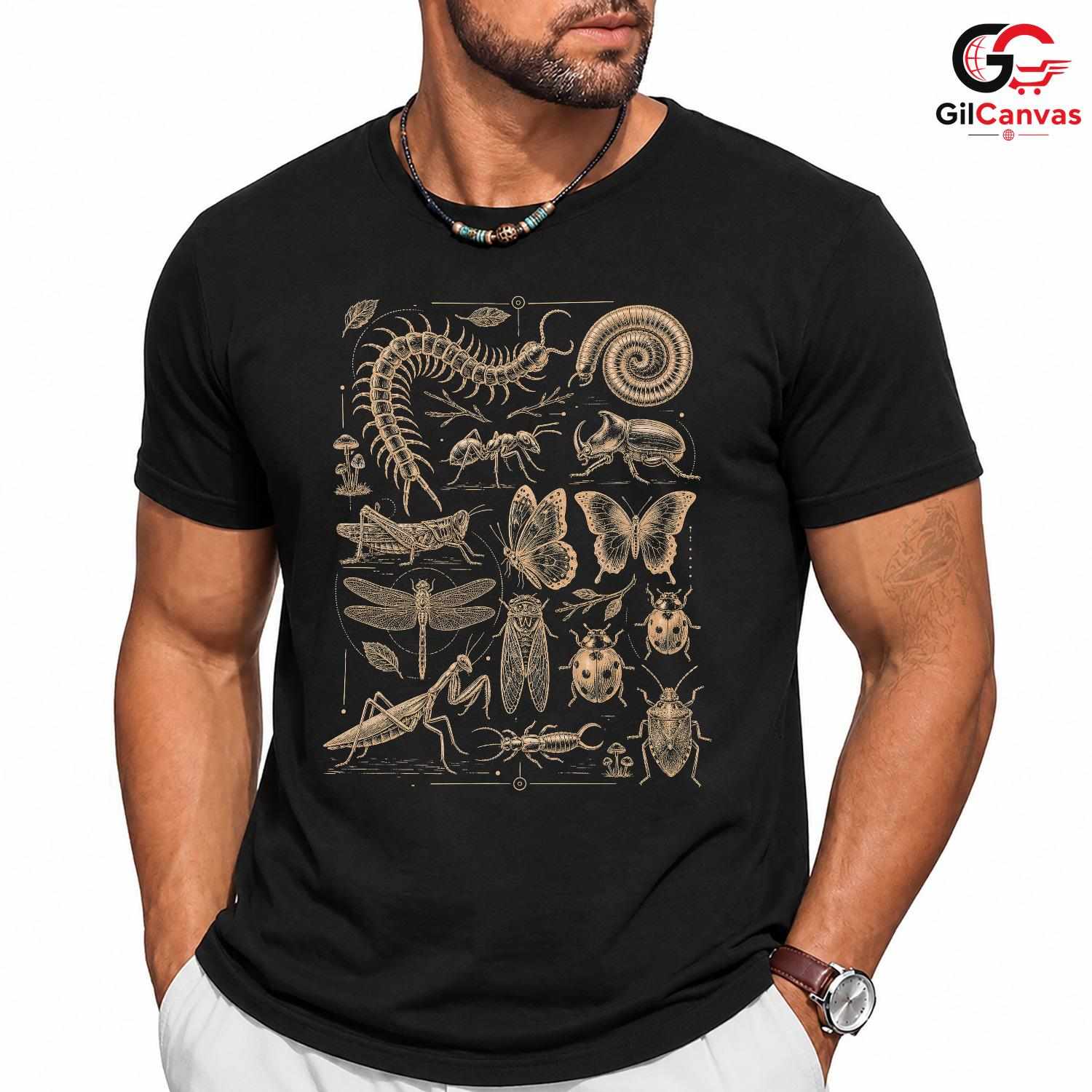 Vintage Insect Art Tee Shirt Butterfly Beetle Nature Lover Unisex Apparel