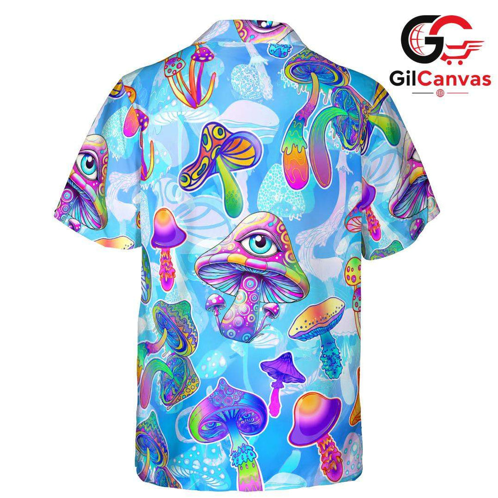 Vivid Trippy Mushroom Shirt, Unisex Fungi Festival Aloha Beach Wear Apparel