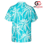 White Palm Print Teal Shirt, Unisex Island Style Resort Wear Summer Vacation