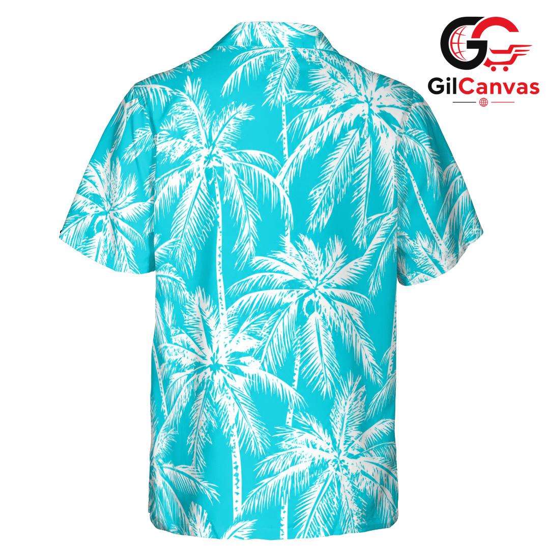 White Palm Print Teal Shirt, Unisex Island Style Resort Wear Summer Vacation