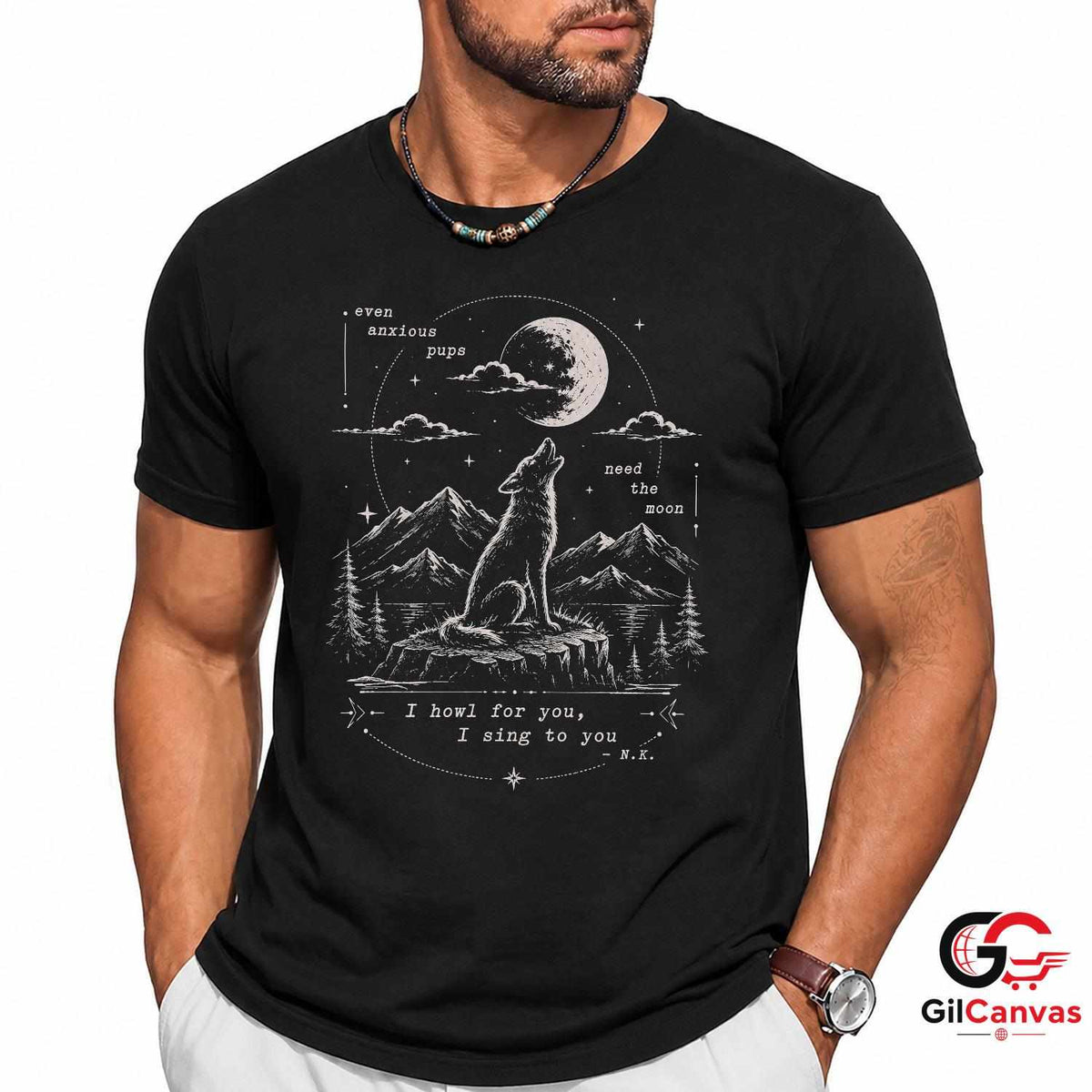 Wolf Howling Full Moon T-Shirt Celestial Wildlife Aesthetic Unisex Graphic Apparel