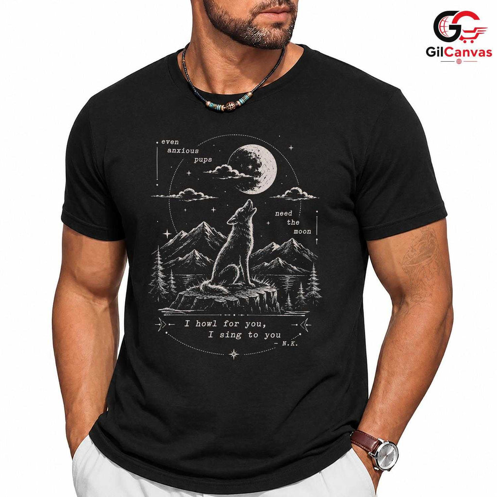 Wolf Howling Full Moon T-Shirt Celestial Wildlife Aesthetic Unisex Graphic Apparel